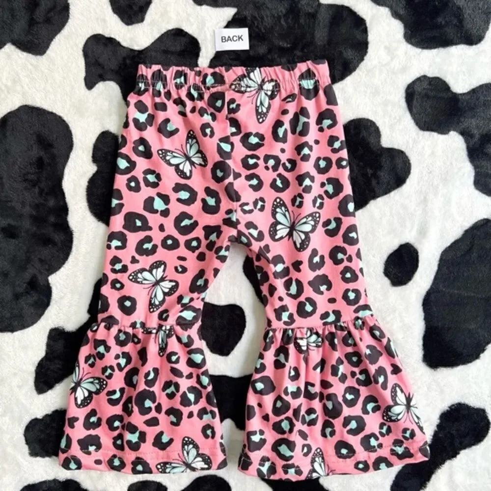 Butterfly Pink Leopard Bell Bottom‎ Set 3XS (6-12 months)